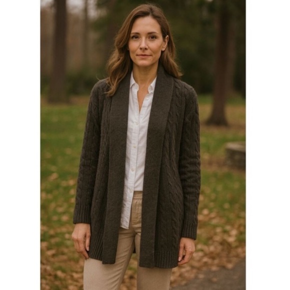 Ralph Lauren black label moss green cardigan cashmere cable knit long sleeve S